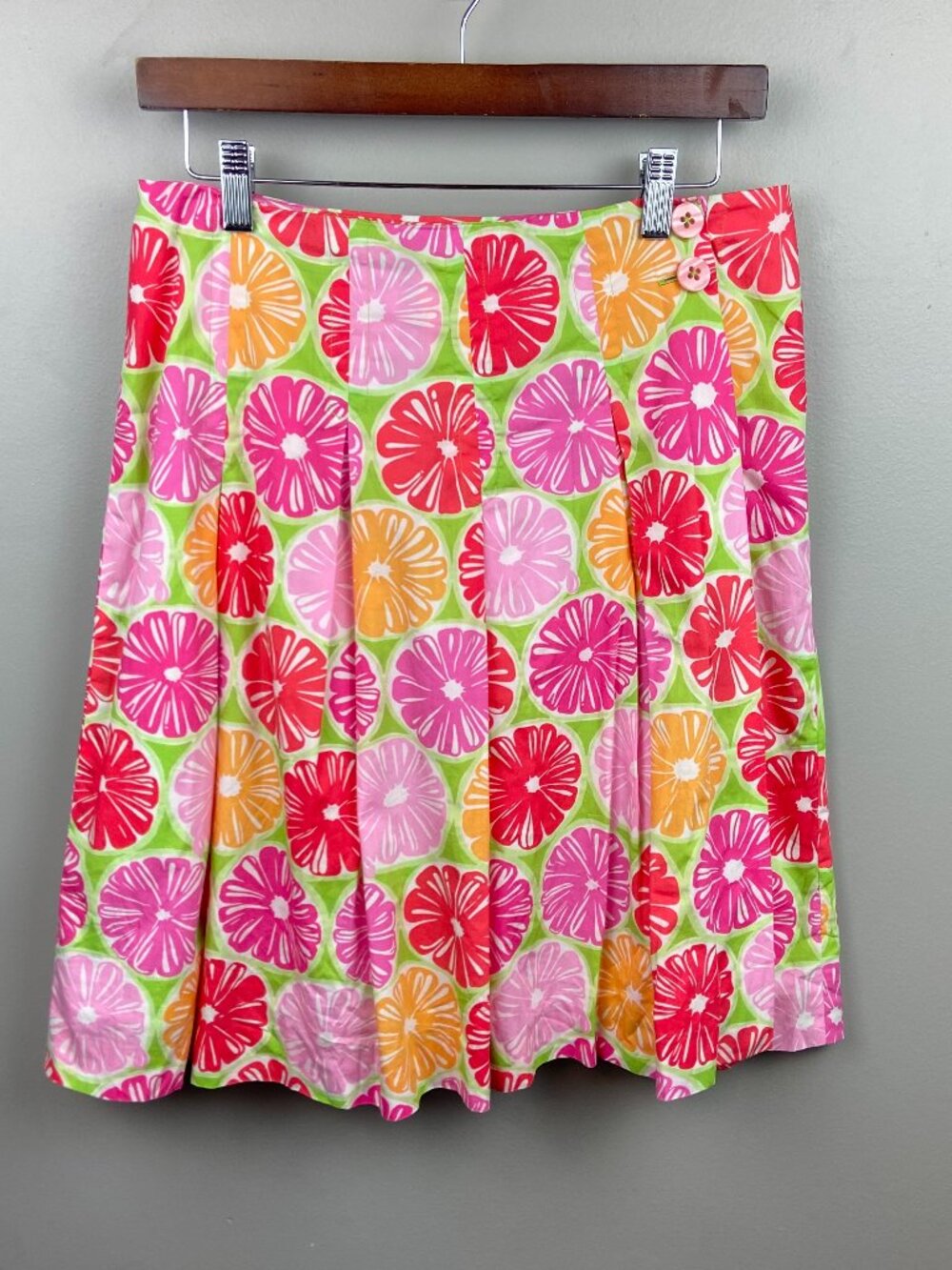 Lilly Pulitzer Juice Stand Wrap Skirt Tea Length Size 4 100% Cotton Preppy